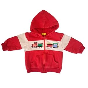 3/20$ Malin Calin Baby Hoodie Red & White with Train Embroidery (3–6M)